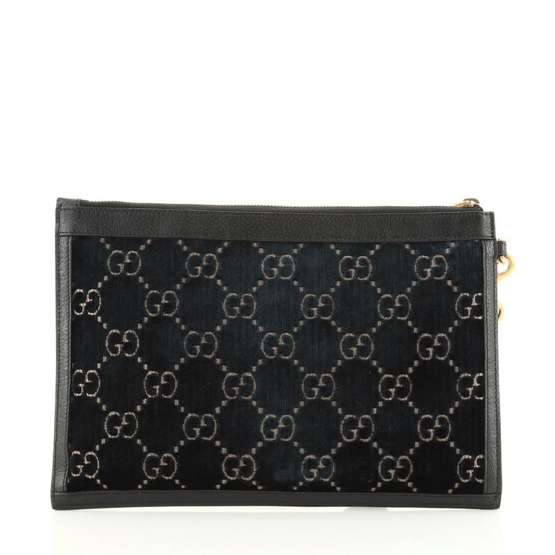 Gucci Ophidia Zip Pouch GG Velvet Large In Good Condition In NY, NY