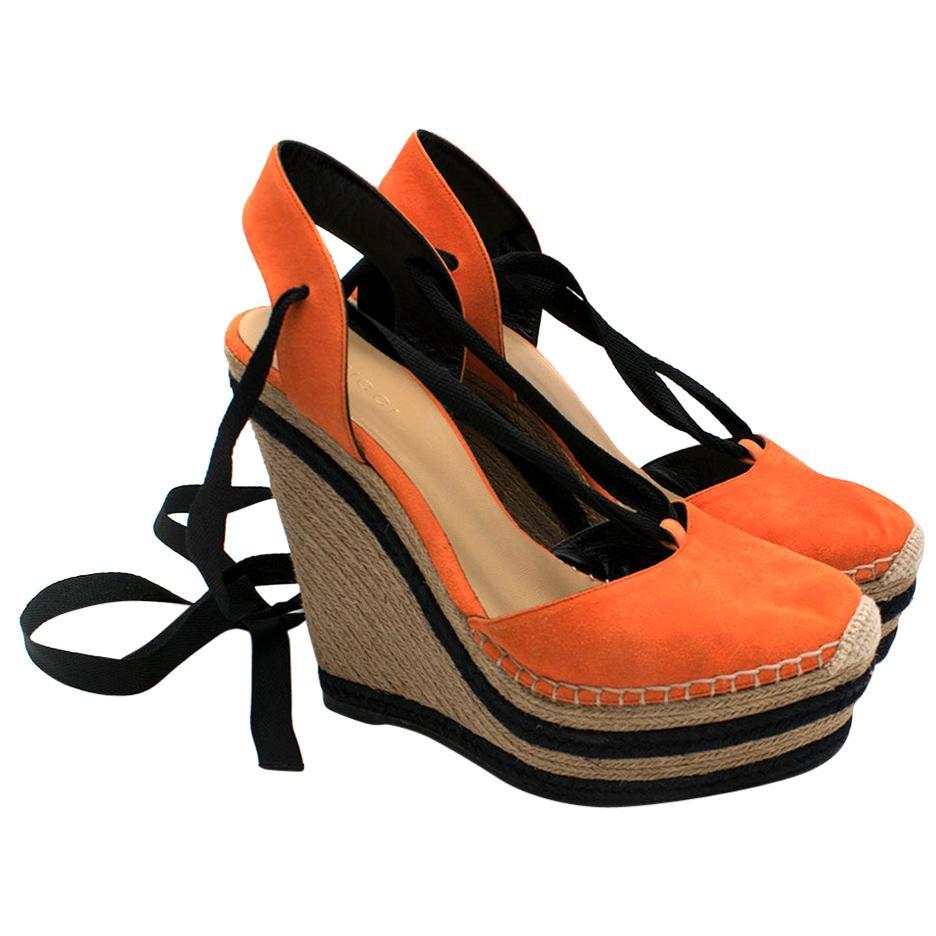 Gucci Orange Alexis Slingback Wedge Sandals	IT 39