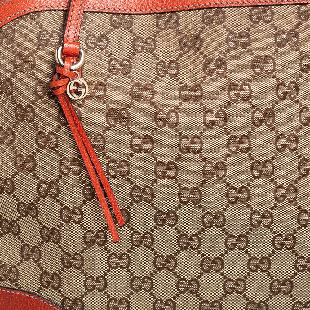 Gucci Orange/Beige GG Canvas And Leather Bree Bag In Good Condition In Dubai, Al Qouz 2