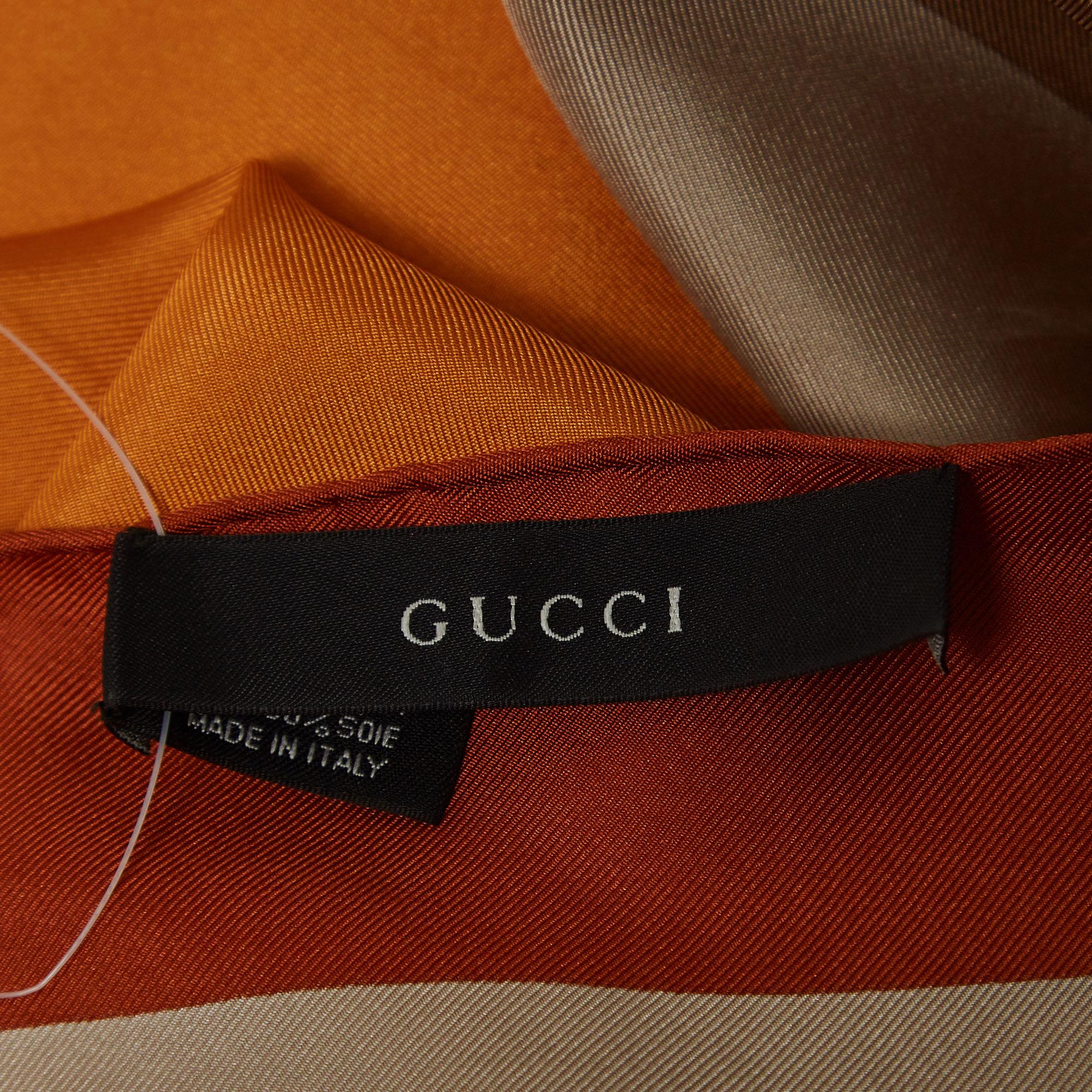 Gucci Orange Colorblock Interlocking G Print Silk Scarf In Excellent Condition In Dubai, Al Qouz 2