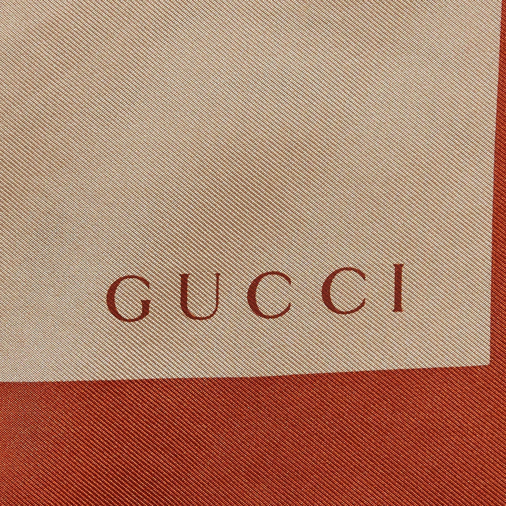 Gucci Orange Colorblock Interlocking G Print Silk Scarf 1