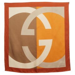 Gucci Orange Colorblock Interlocking G Print Silk Scarf