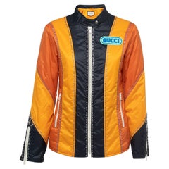 Gucci Orange Crystal Embellished Striped Spiritismo Biker Jacket S