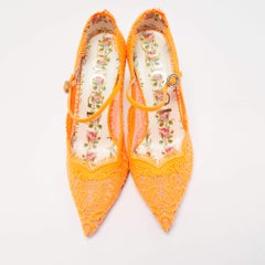 Gucci Orange Fabric and Leather Virginia Mary Jane Pumps Size 38