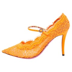 Gucci Orange Fabric and Leather Virginia Mary Jane Pumps Size 38