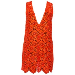 Gucci Orange Floral Corded Lace Scalloped Sleeveless Top M