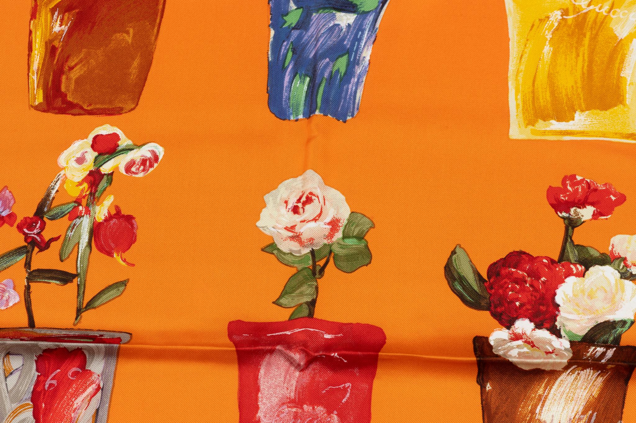Women's or Men's Gucci Orange Flower Vases Silk Scarf For Sale