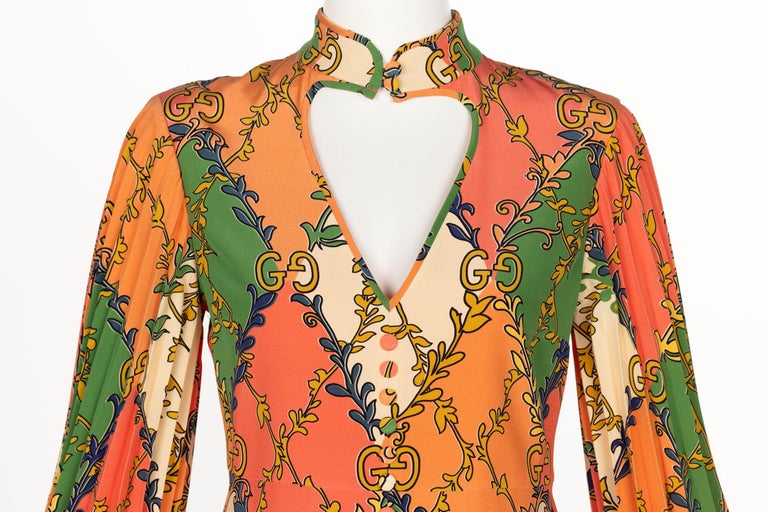 gucci dress orange $1800 Gucci Women's Metallic Pink Orange Striped Wool Dress 42 569029 1316