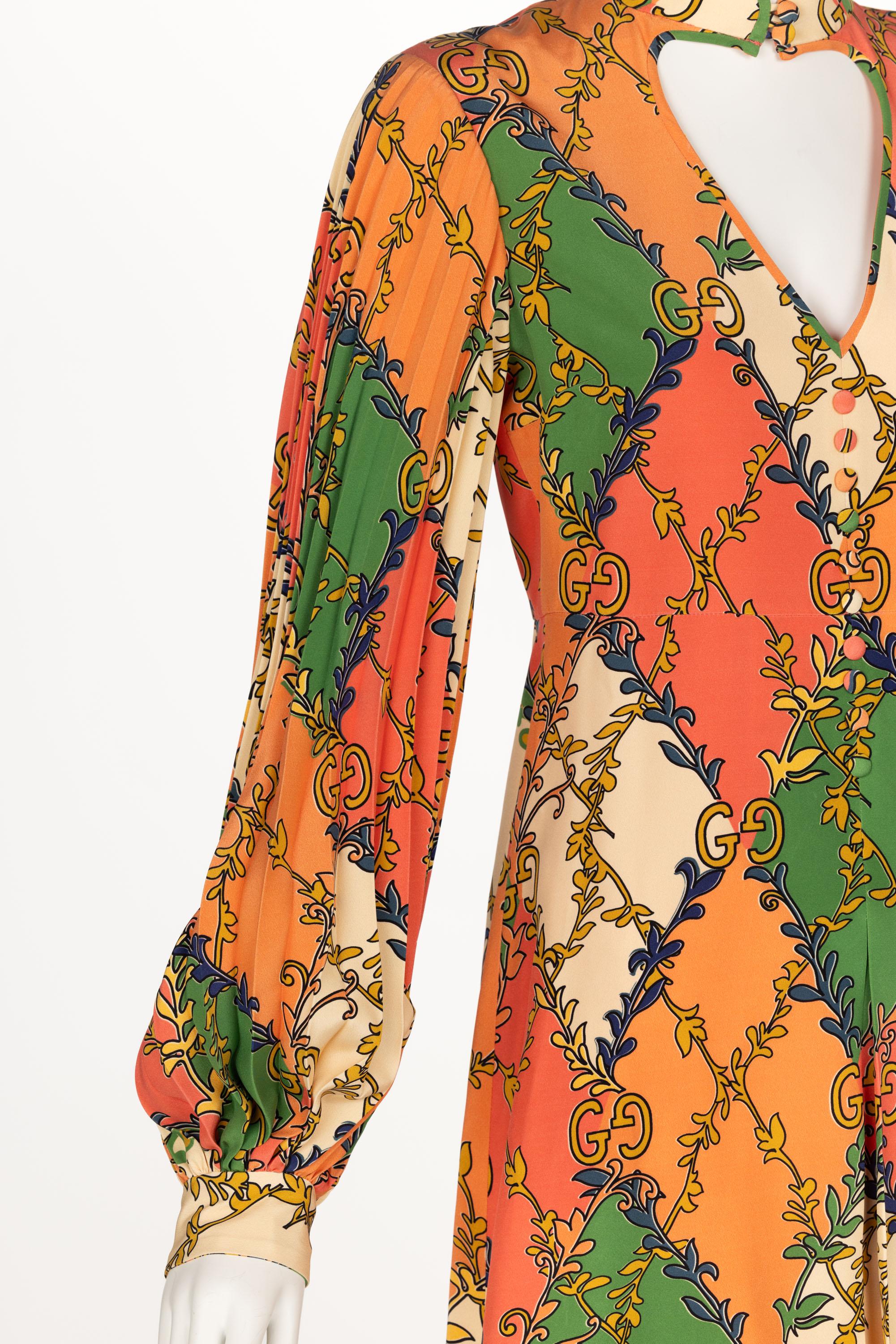 Gucci Orange Green Print Silk Mini Dress W Tags 4