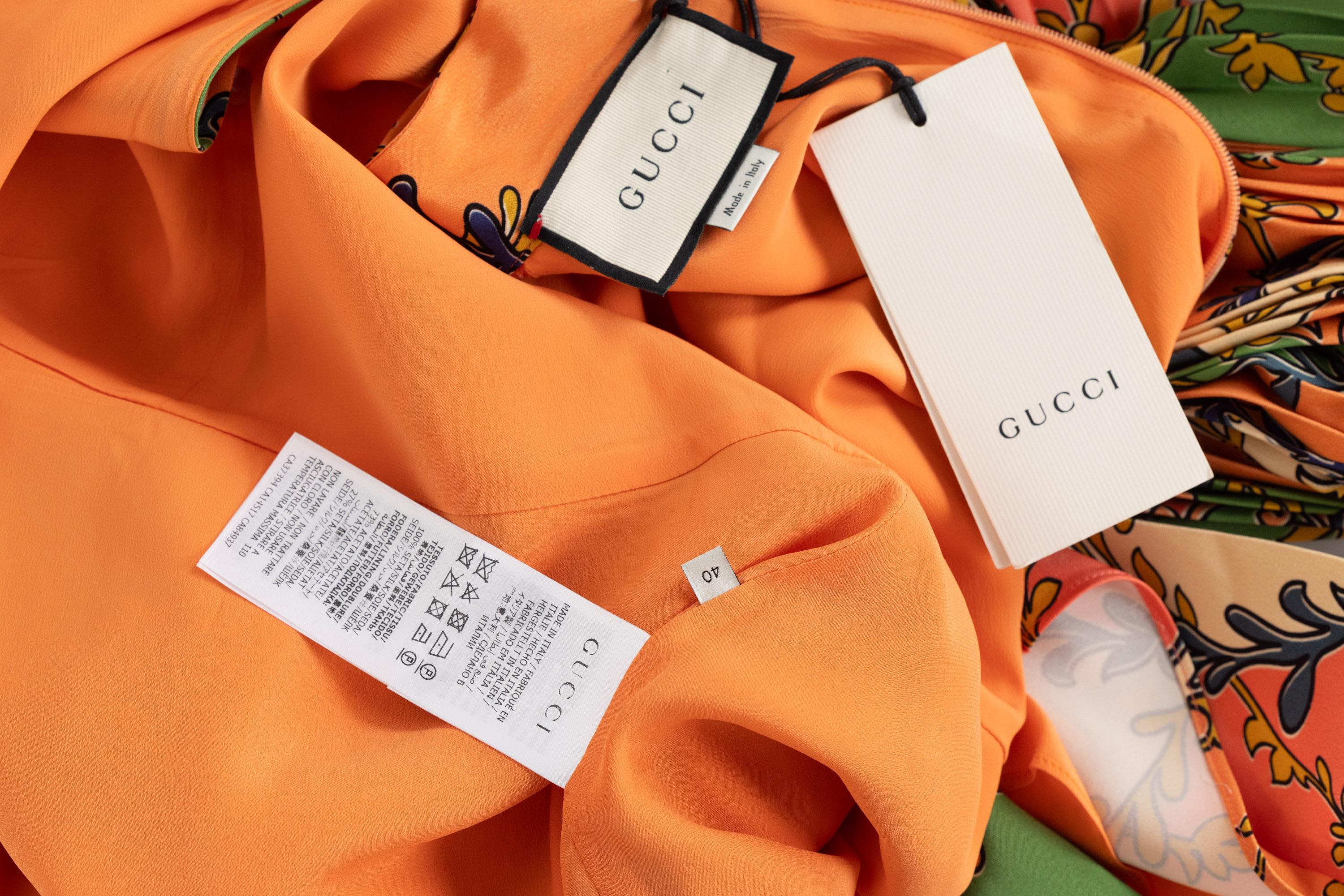 Gucci Orange Green Print Silk Mini Dress W Tags For Sale 5