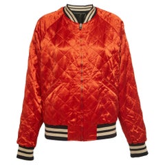 Gucci Orange/Green Quilted Satin Reversable Bomber Jacket XL
