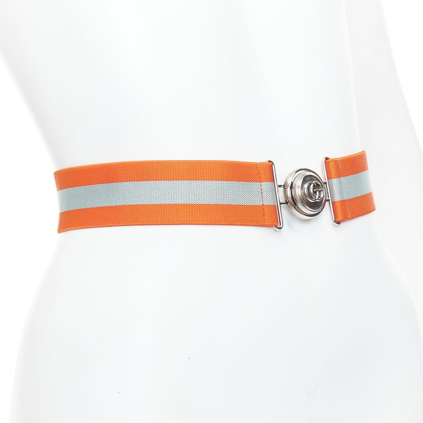Orange GUCCI orange grey fabric webbing GG logo buckle elastic belt