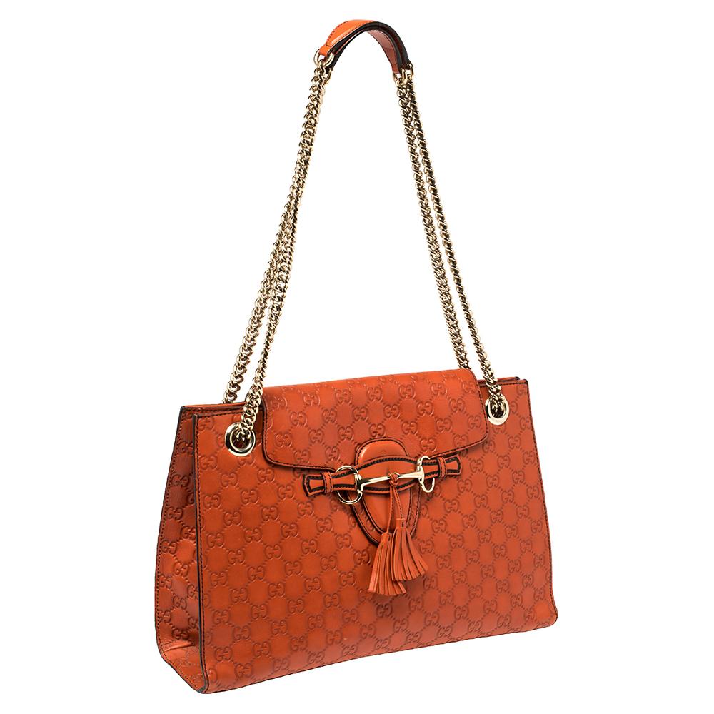 Gucci Orange Guccissima Leather Large Emily Chain Shoulder Bag In Good Condition In Dubai, Al Qouz 2