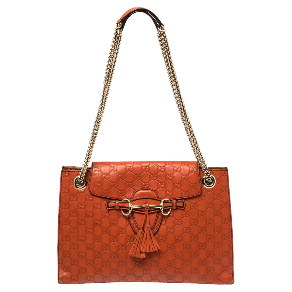 Gucci Orange Guccissima Leather Large Emily Chain Shoulder Bag