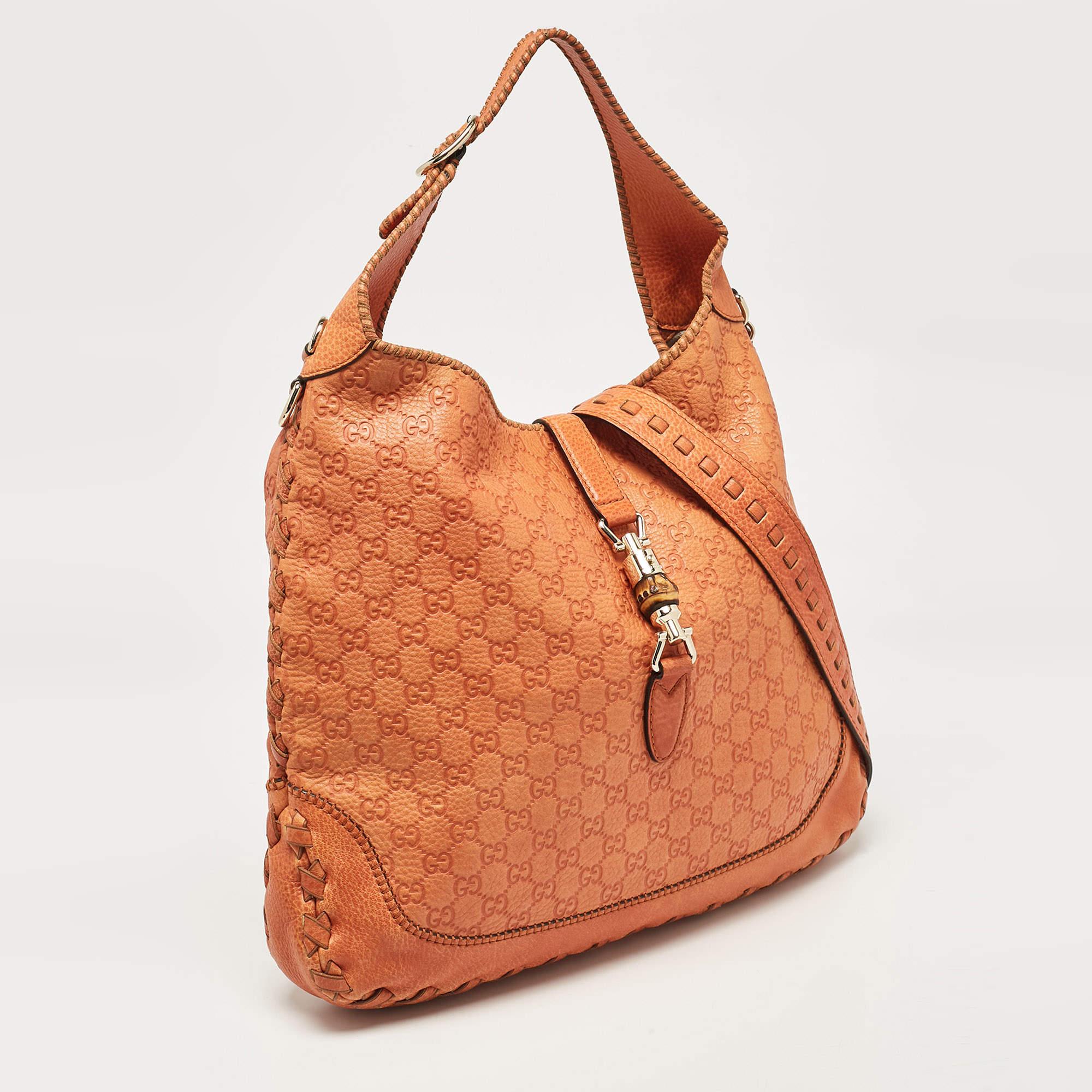 Gucci Orange Guccissima Leather Large New Jackie Shoulder Bag In Good Condition In Dubai, Al Qouz 2