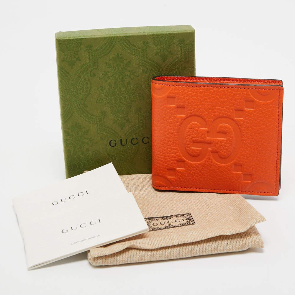 Gucci Orange Jumbo GG Leather Coin Bifold Wallet For Sale 8