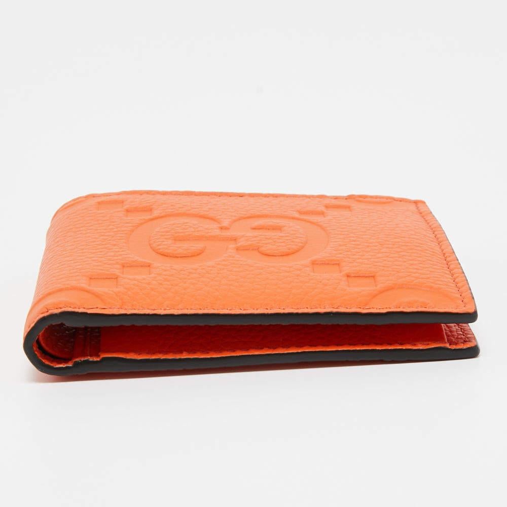 Gucci Orange Jumbo GG Leather Coin Bifold Wallet In New Condition For Sale In Dubai, Al Qouz 2