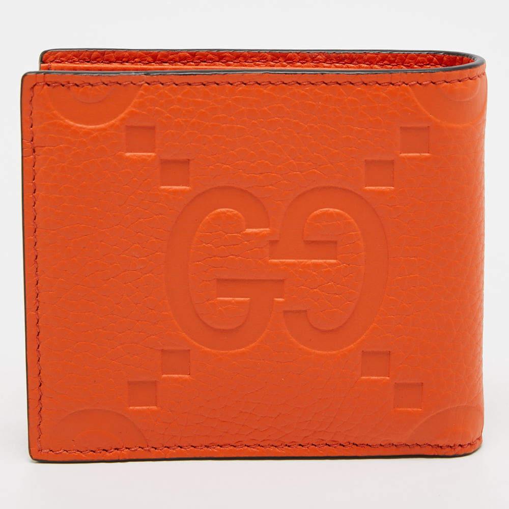 Gucci Orange Jumbo GG Leather Coin Bifold Wallet For Sale 2