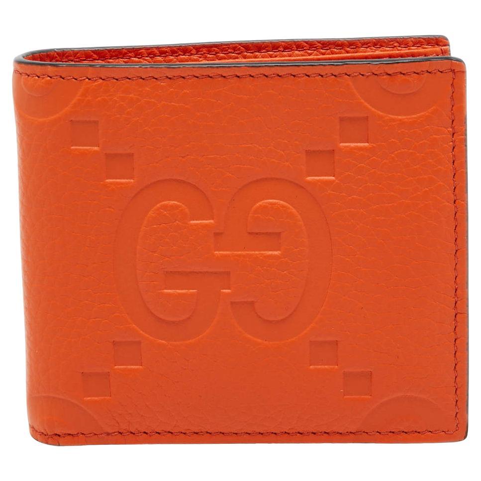 Gucci Orange Jumbo GG Leather Coin Bifold Wallet For Sale