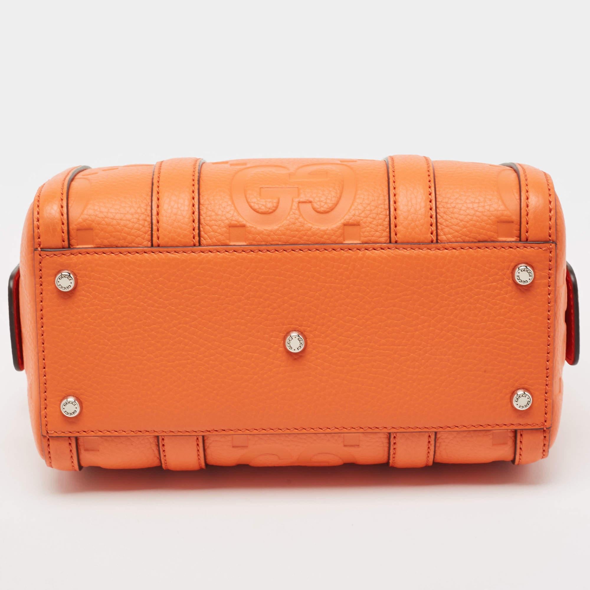 Gucci Orange Jumbo GG Leather Mini Duffle Bag In Excellent Condition In Dubai, Al Qouz 2