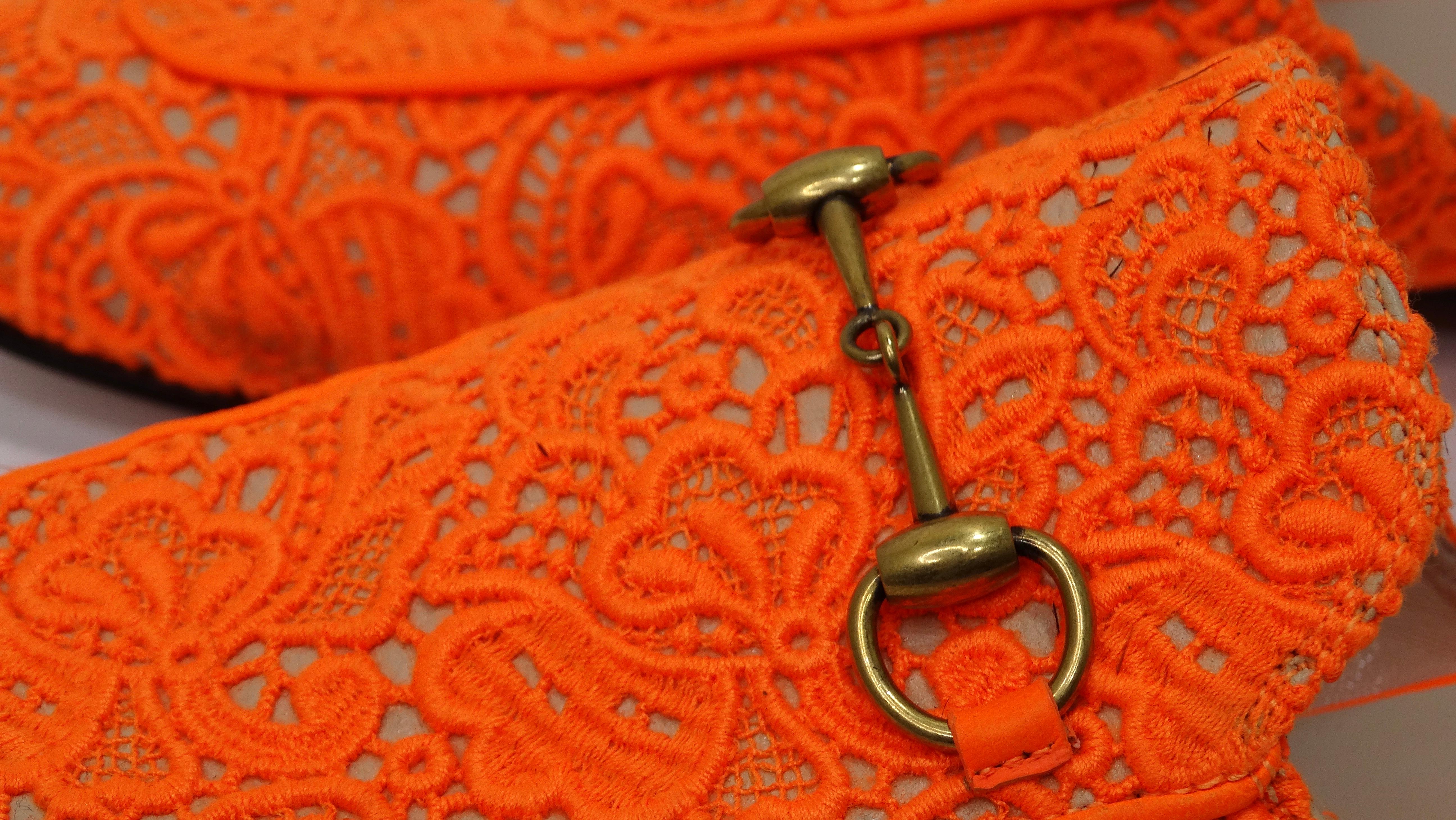 Women's or Men's Gucci Orange Lace Horsebit Mules