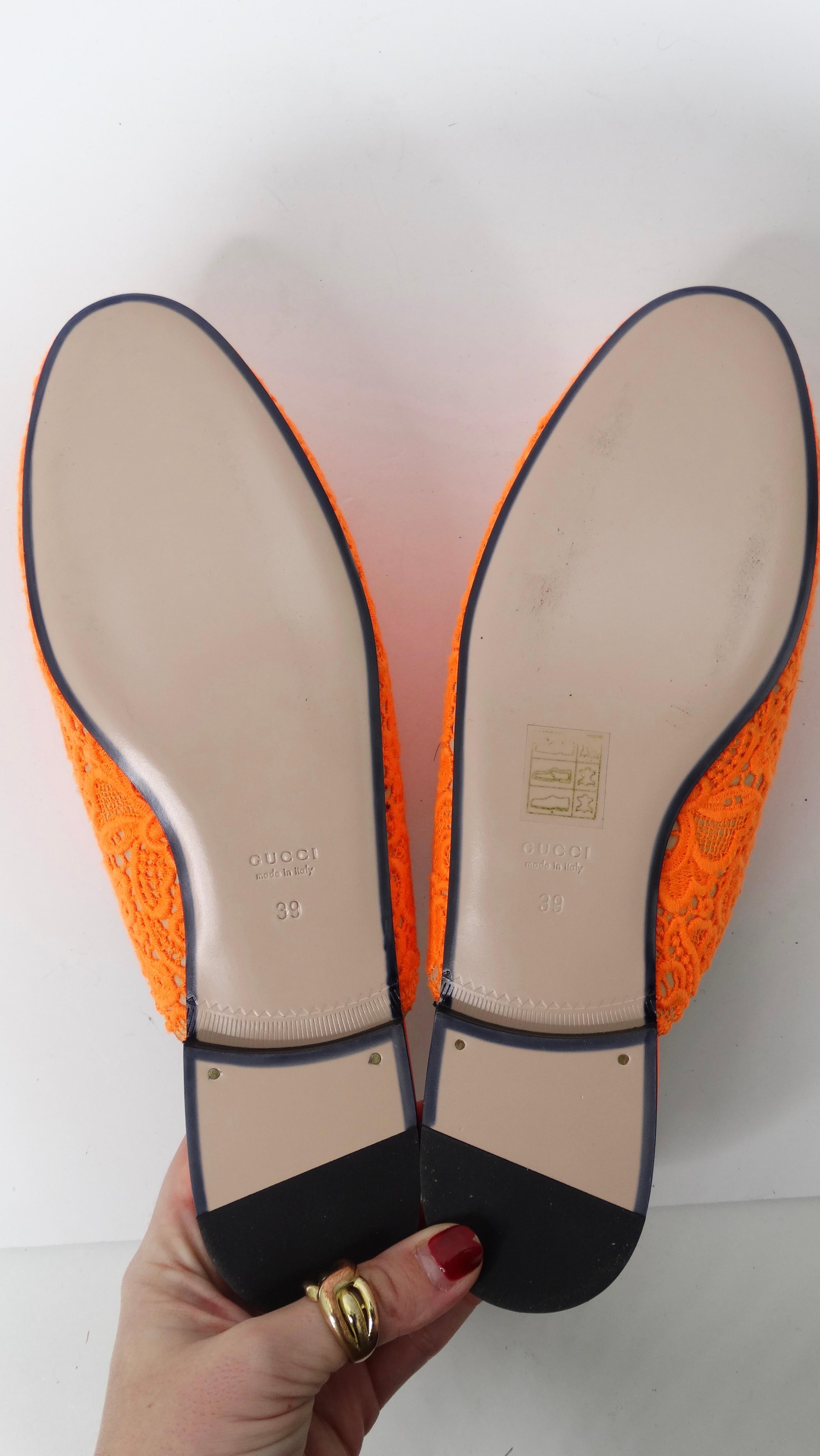 Gucci Orange Lace Horsebit Mules 4
