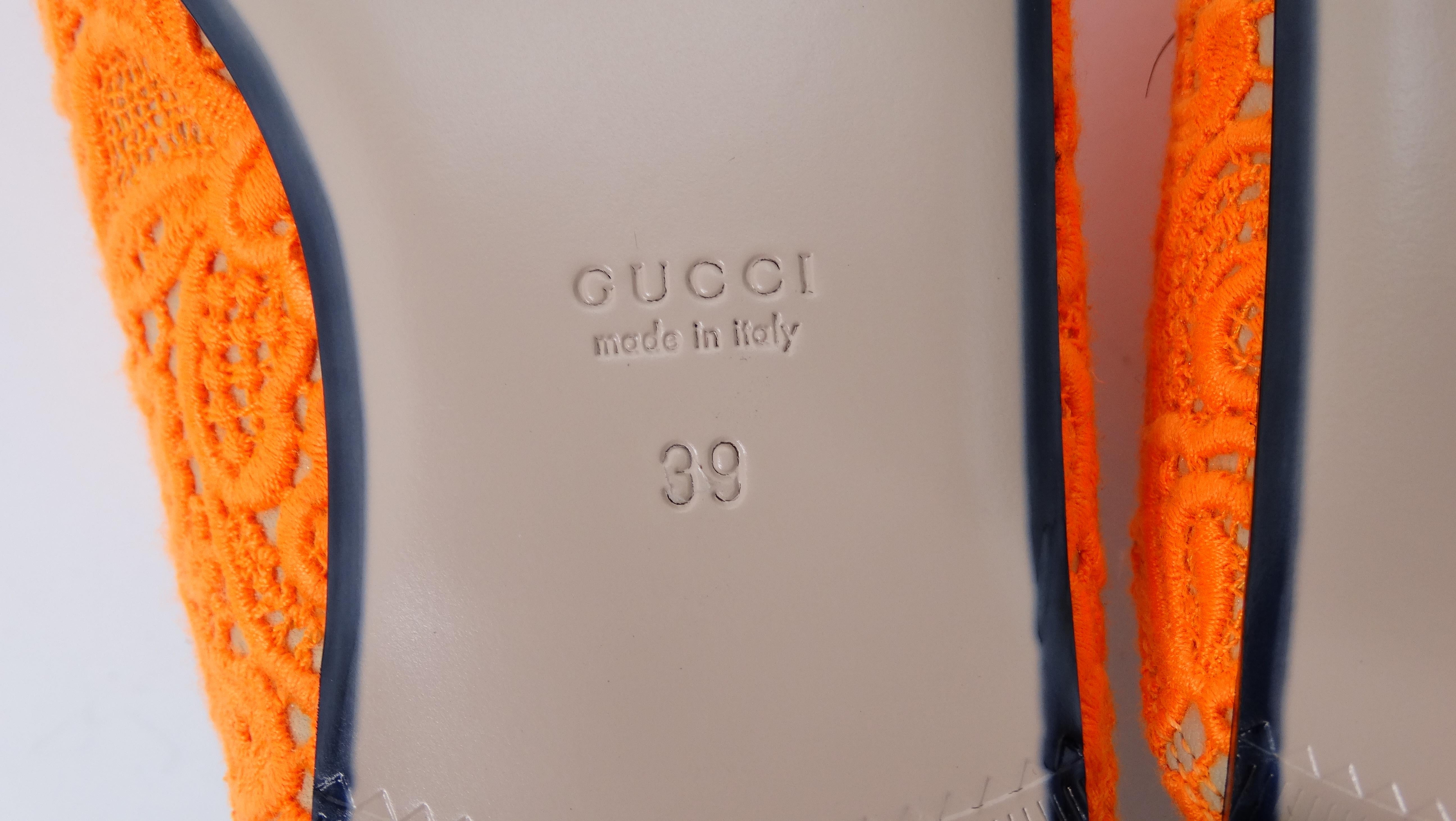 Gucci Orange Lace Horsebit Mules 5