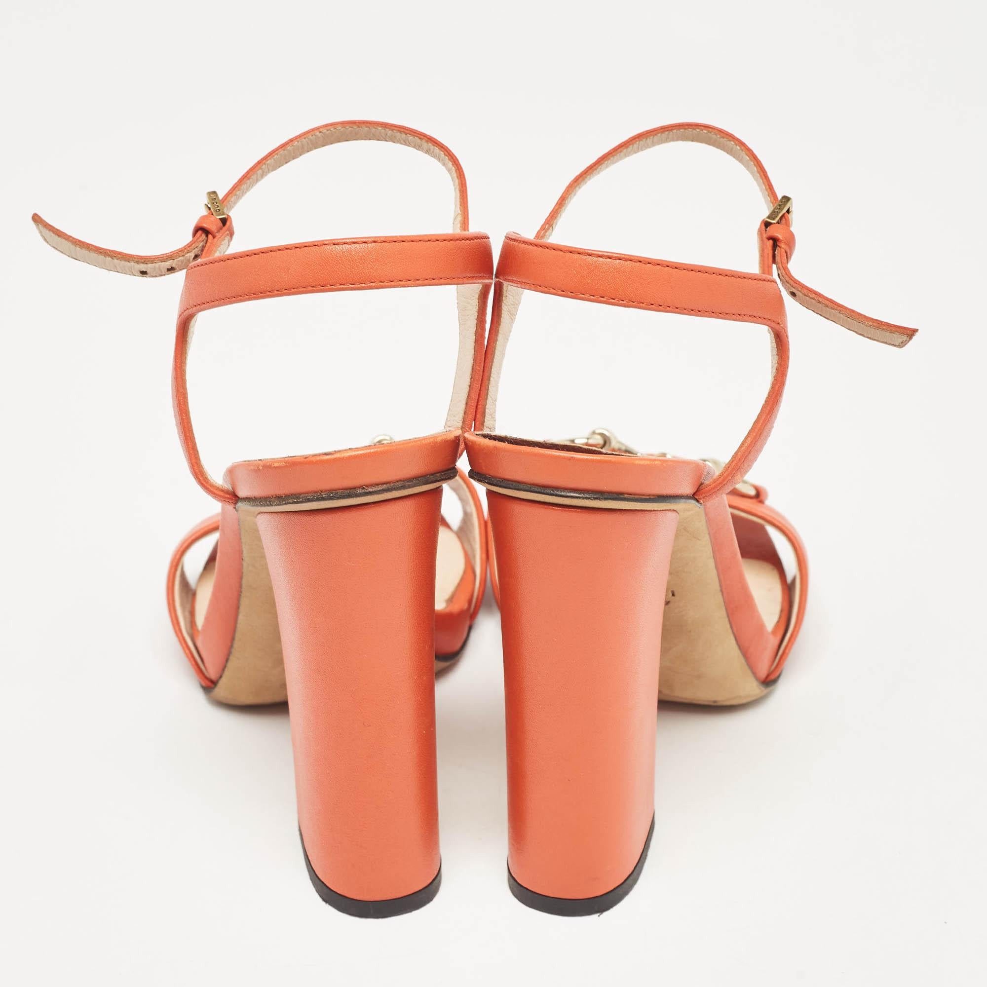 Donna Gucci Sandali Claudie in pelle arancione con cinturino alla caviglia misura 36