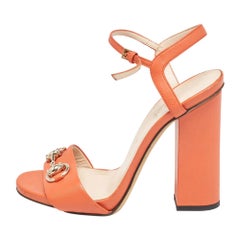 Gucci Orange Leather Claudie Ankle Strap Sandals Size 36
