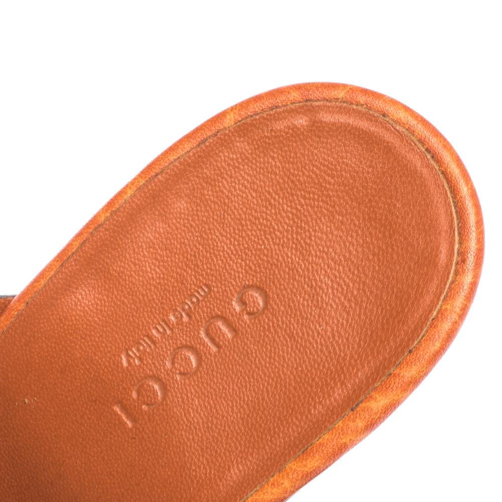 Women's Gucci Orange Leather Cross Strap Platform Ankle Strap Sandals Size 38