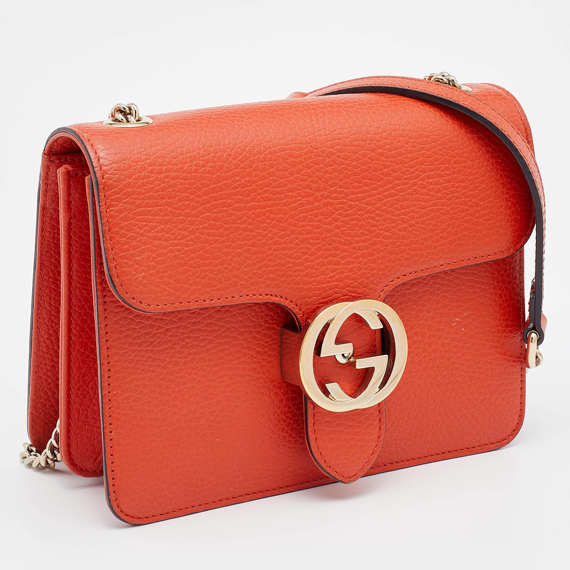 Women's Gucci Orange Leather Dollar Interlocking G Crossbody Bag