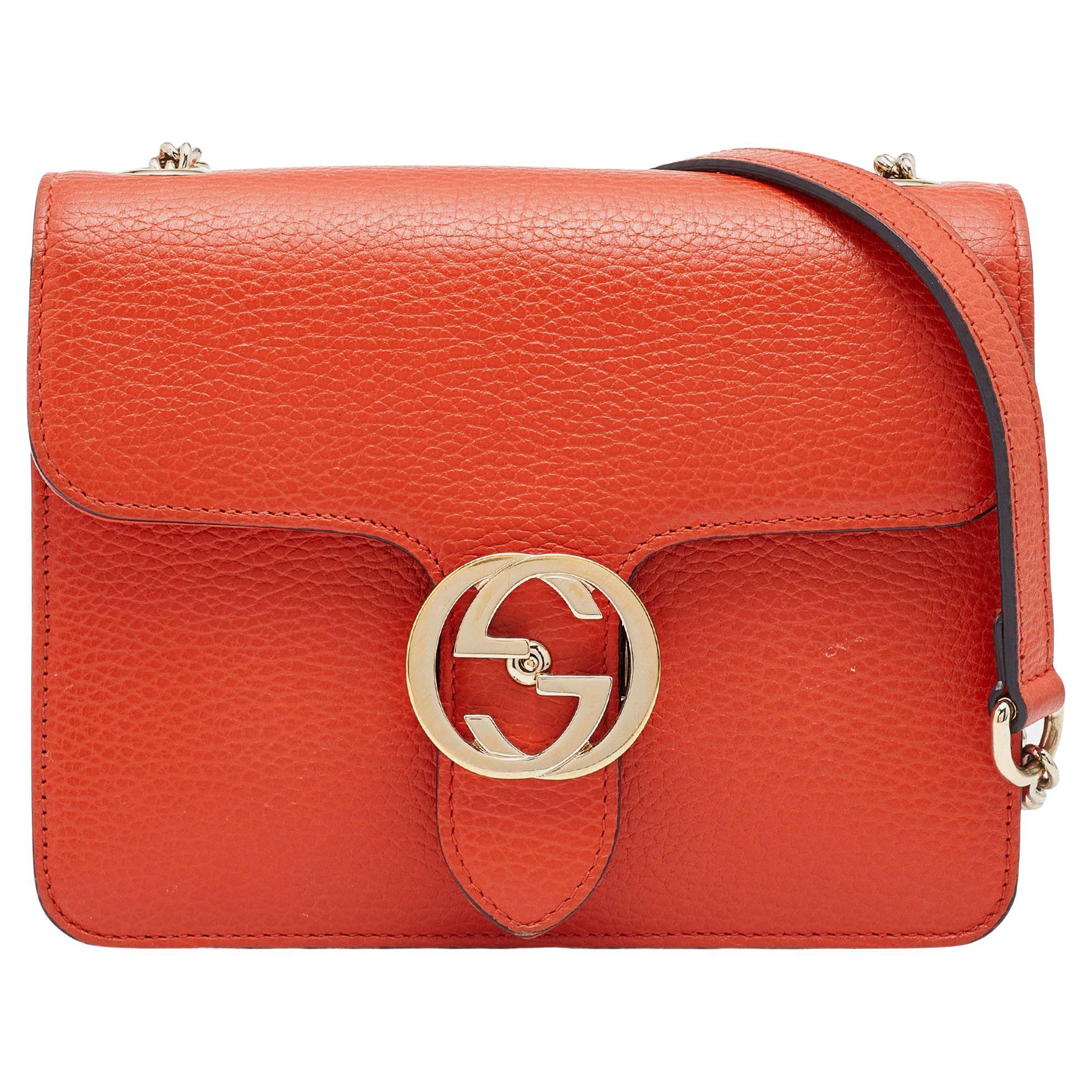 Gucci Orange Leather Dollar Interlocking G Crossbody Bag For Sale at ...