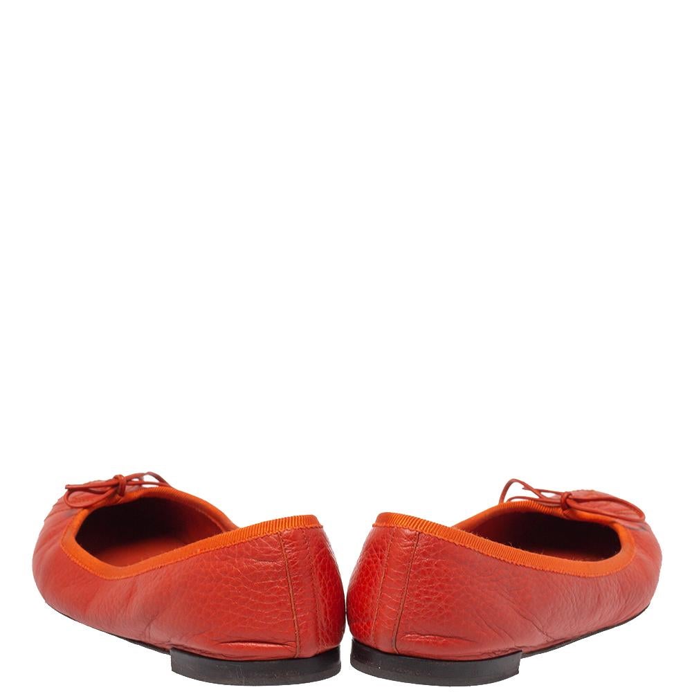 Red Gucci Orange Leather GG Interlocking Ballet Flats Size 37