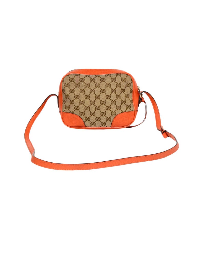 Gucci GG Beige Canvas Orange Leather Bree Zip Tote Bag 323671