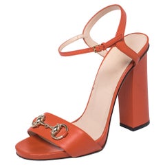 Gucci Orange Leather Horsebit Ankle Strap Sandals Size 39