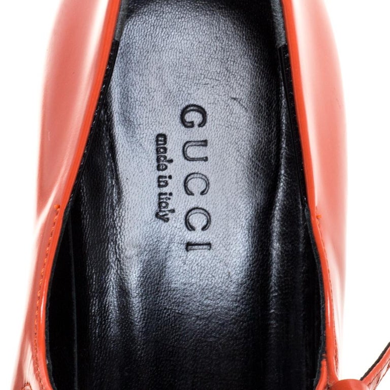 Gucci Orange Leather Horsebit Mary Jane Square Toe Flats Size 36.5 at