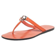 Used Gucci Orange Leather Interlocking GG Thong Flat Sandals Size 37