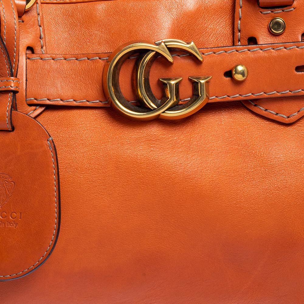 Gucci Orange Leather Medium GG Running Tote In Good Condition In Dubai, Al Qouz 2