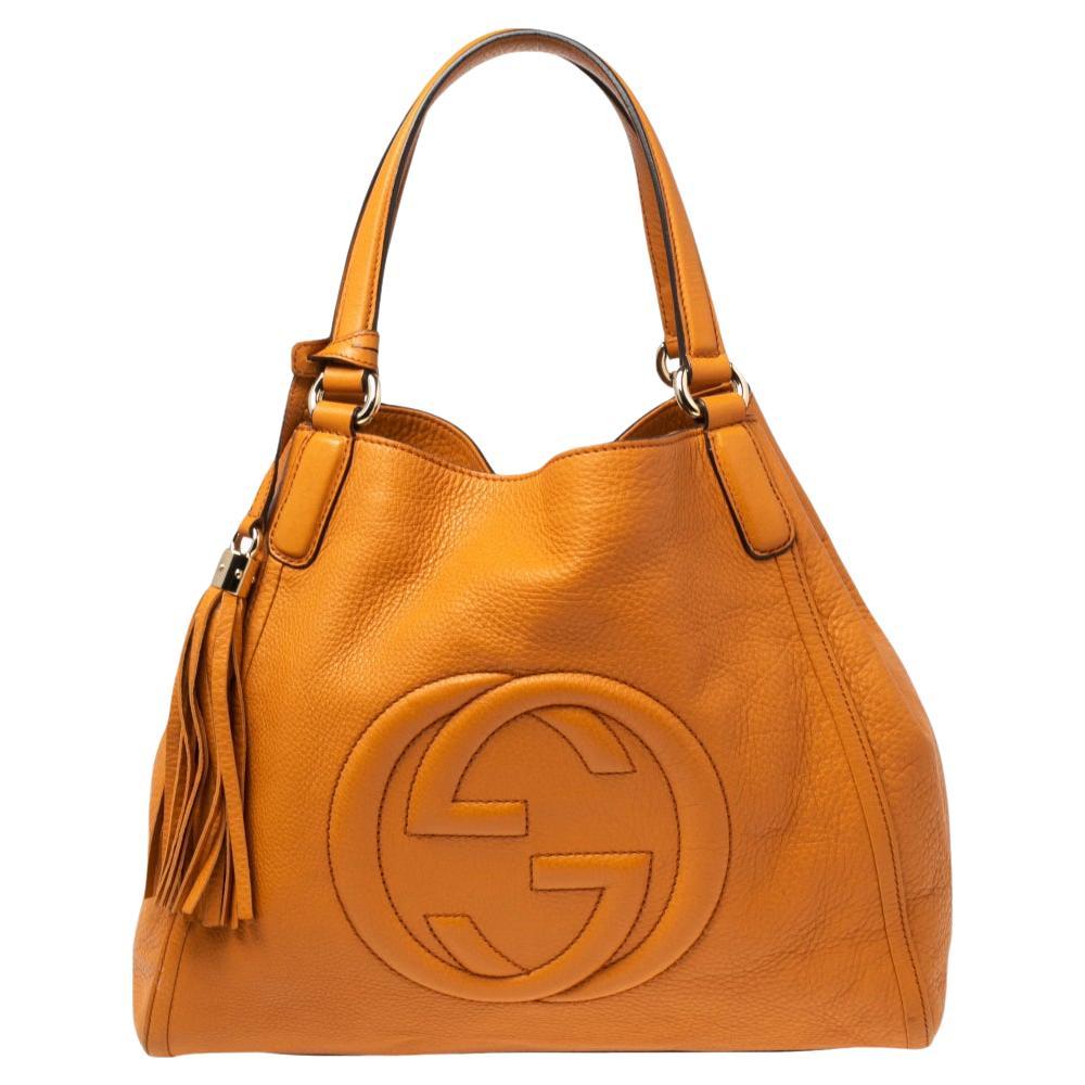 Gucci Orange Pebbled Leather Interlocking G Medium Shoulder Bag - Yoogi's  Closet