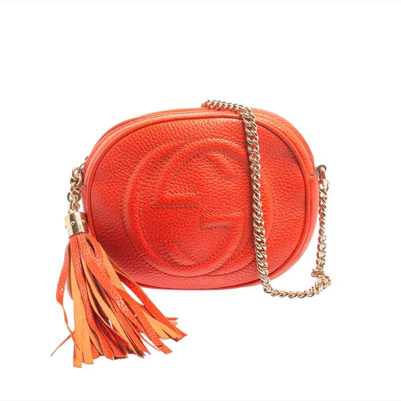 Red Gucci Orange Leather Mini Soho Disco Chain Crossbody Bag