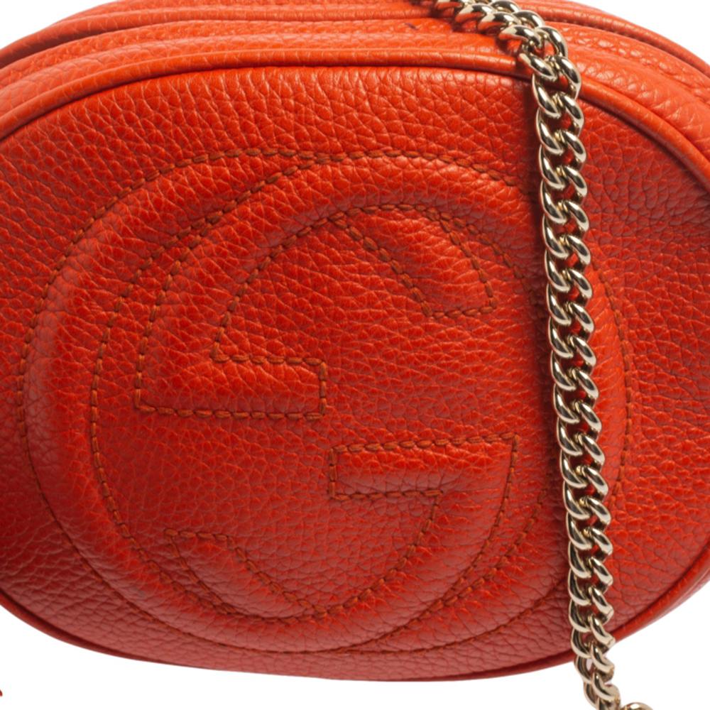 Gucci Orange Leather Mini Soho Disco Chain Crossbody Bag 2