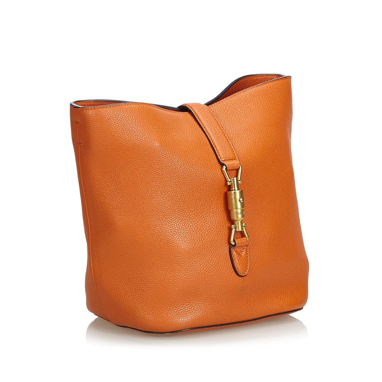Gucci Orange Leather New Jackie Bucket Bag Italy w/ Dust Bag For Sale at 1stDibs orange