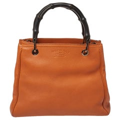 Gucci Orange Leather Small Bamboo Shopper Tote