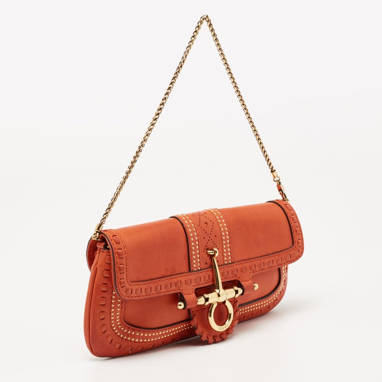 Gucci Orange Leather Snaffle Bit Chain Baguette Bag For Sale at 1stDibs