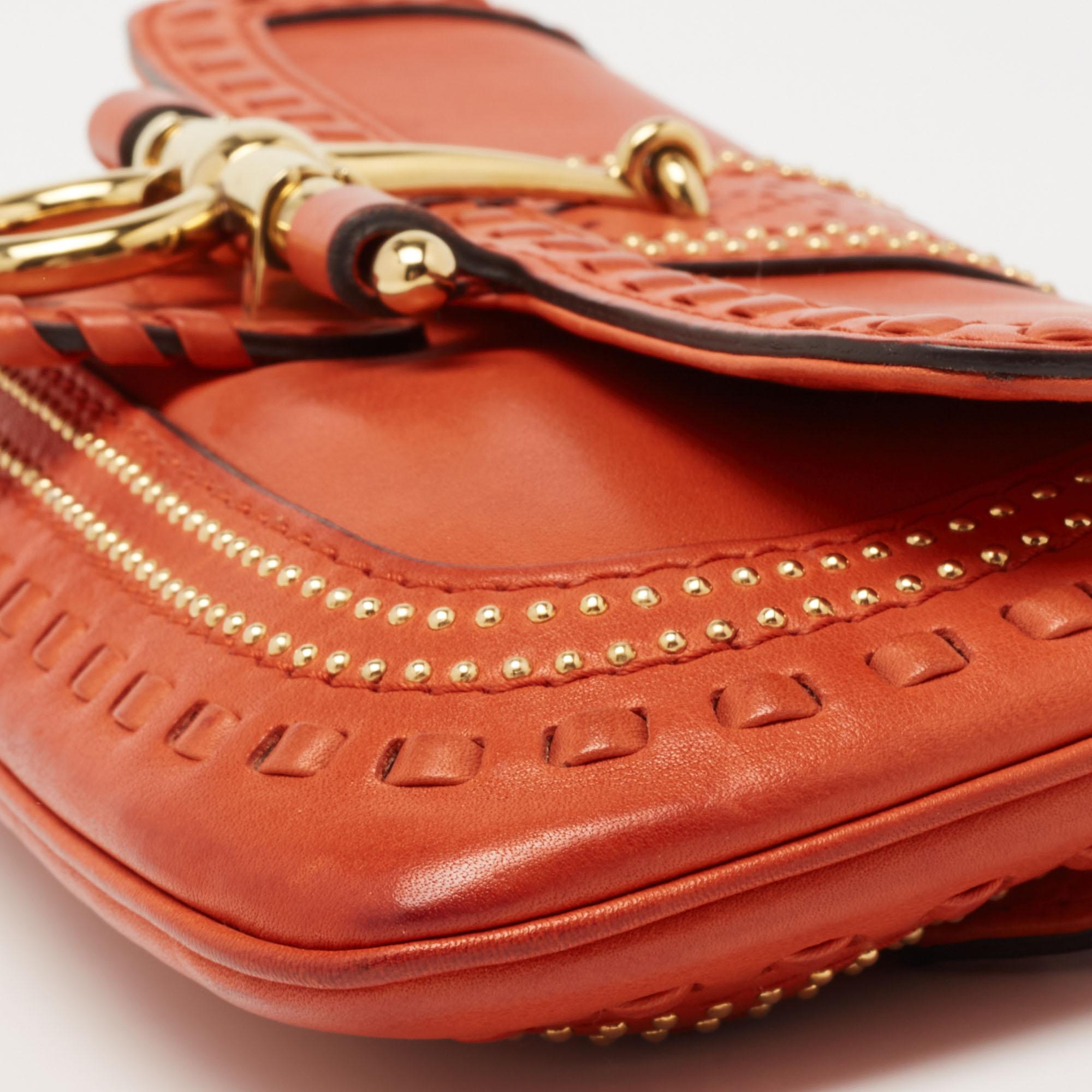 Gucci Orange Leather Snaffle Bit Chain Baguette Bag In Good Condition In Dubai, Al Qouz 2