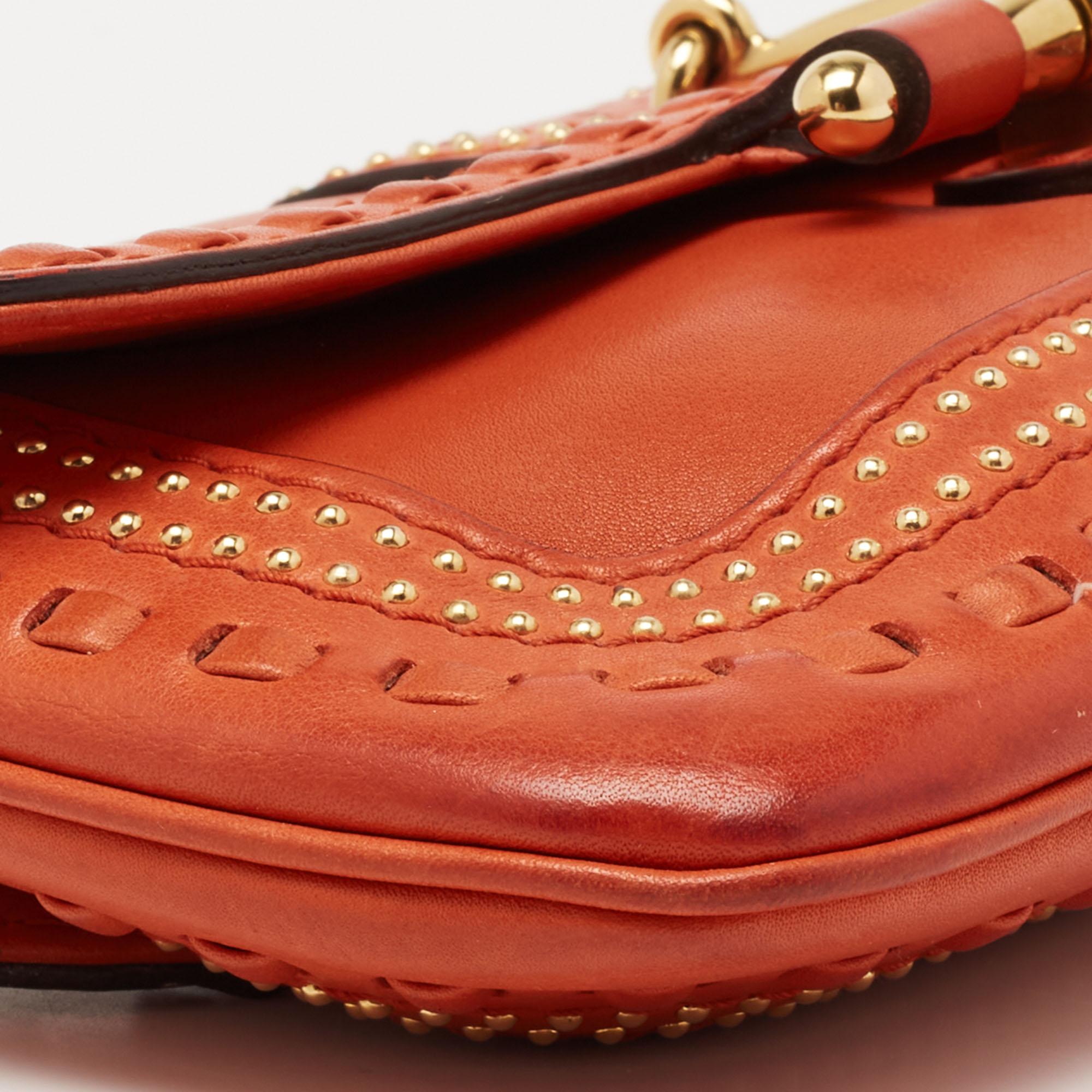 Women's Gucci Orange Leather Snaffle Bit Chain Baguette Bag
