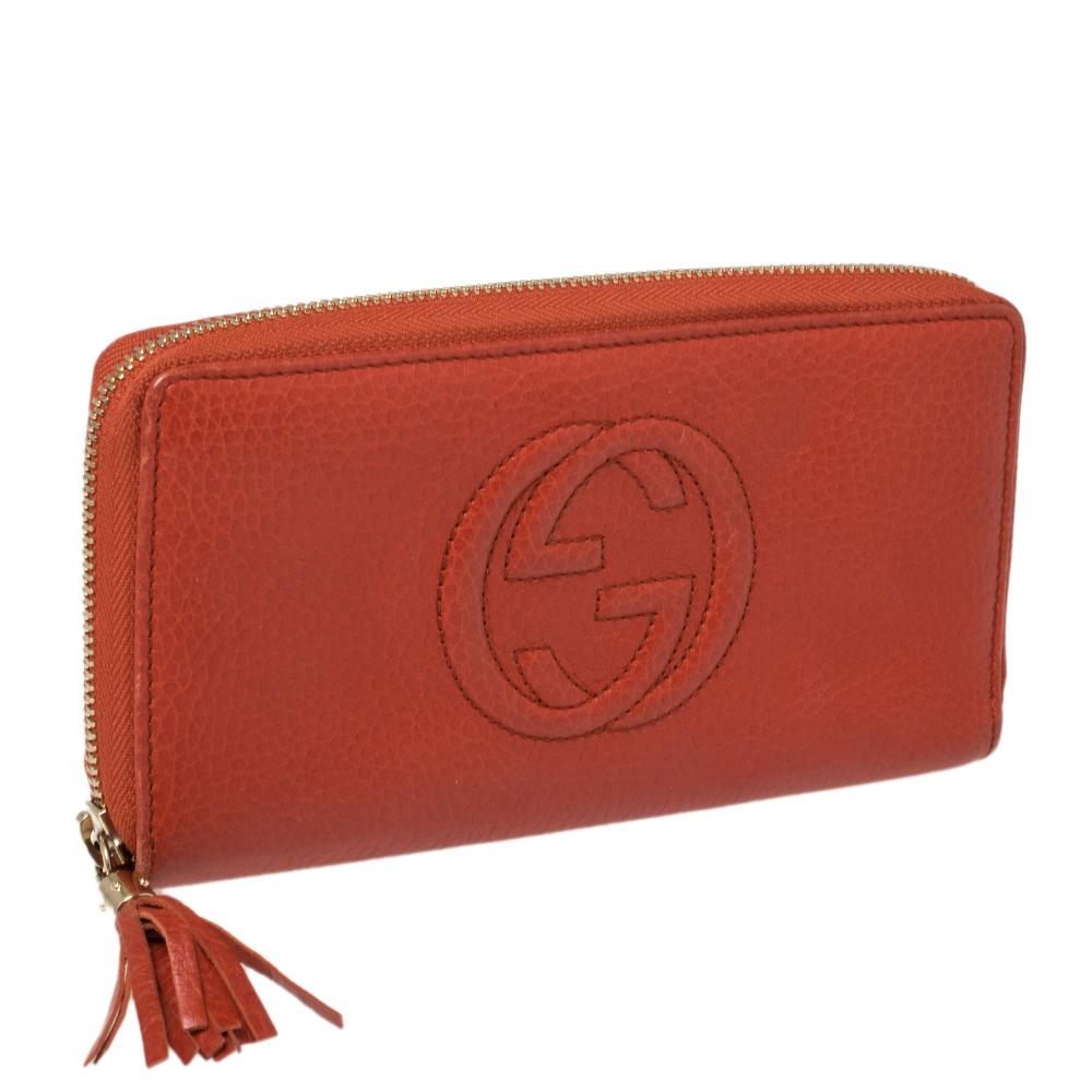 Red Gucci Orange Leather Soho Wallet