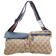 Gucci Orange Monogram Gg Belt 867227 Blue Coated Canvas Cross Body Bag