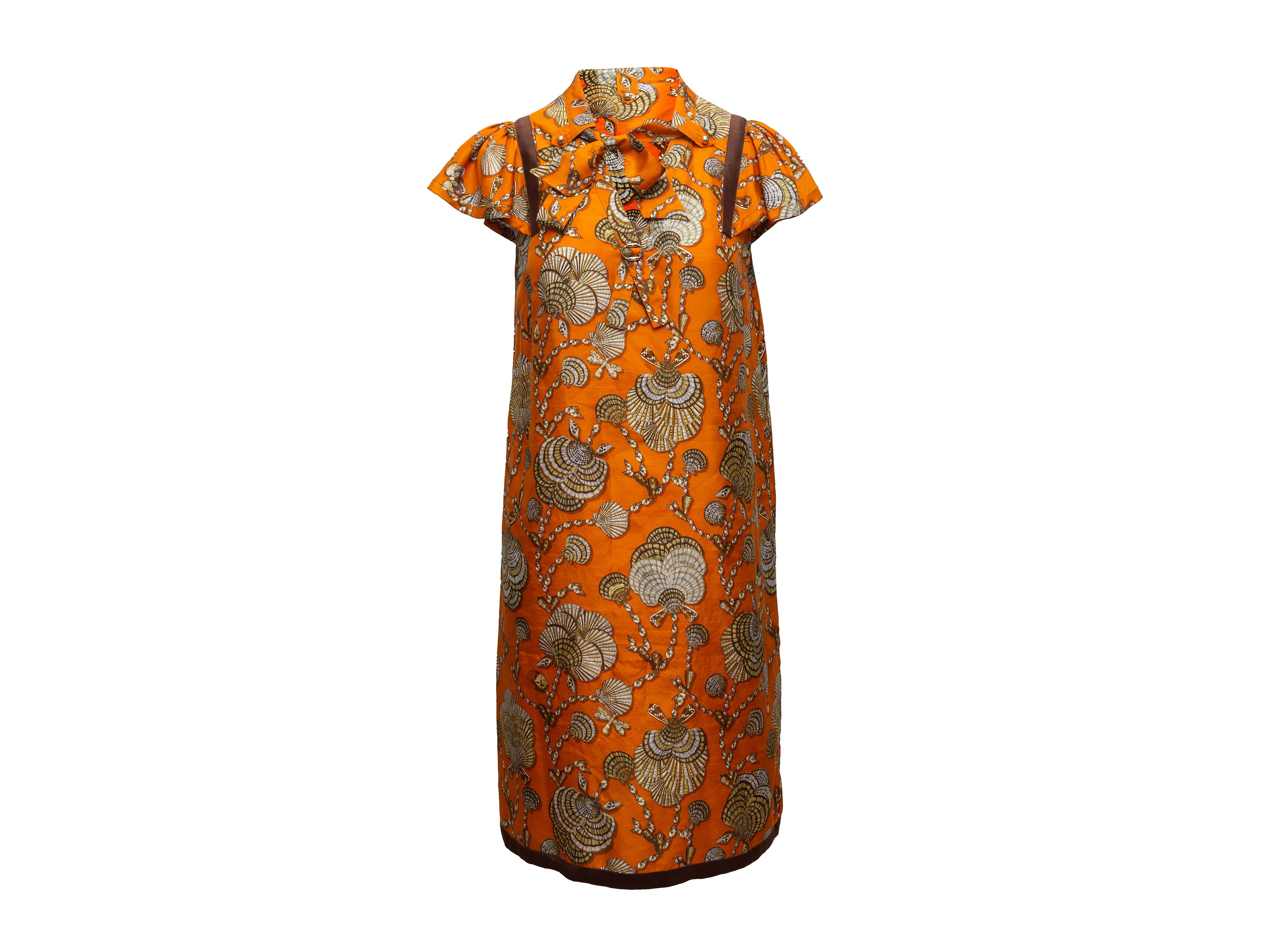 Women's Gucci Orange & Multicolor Silk Seashell Print Dress