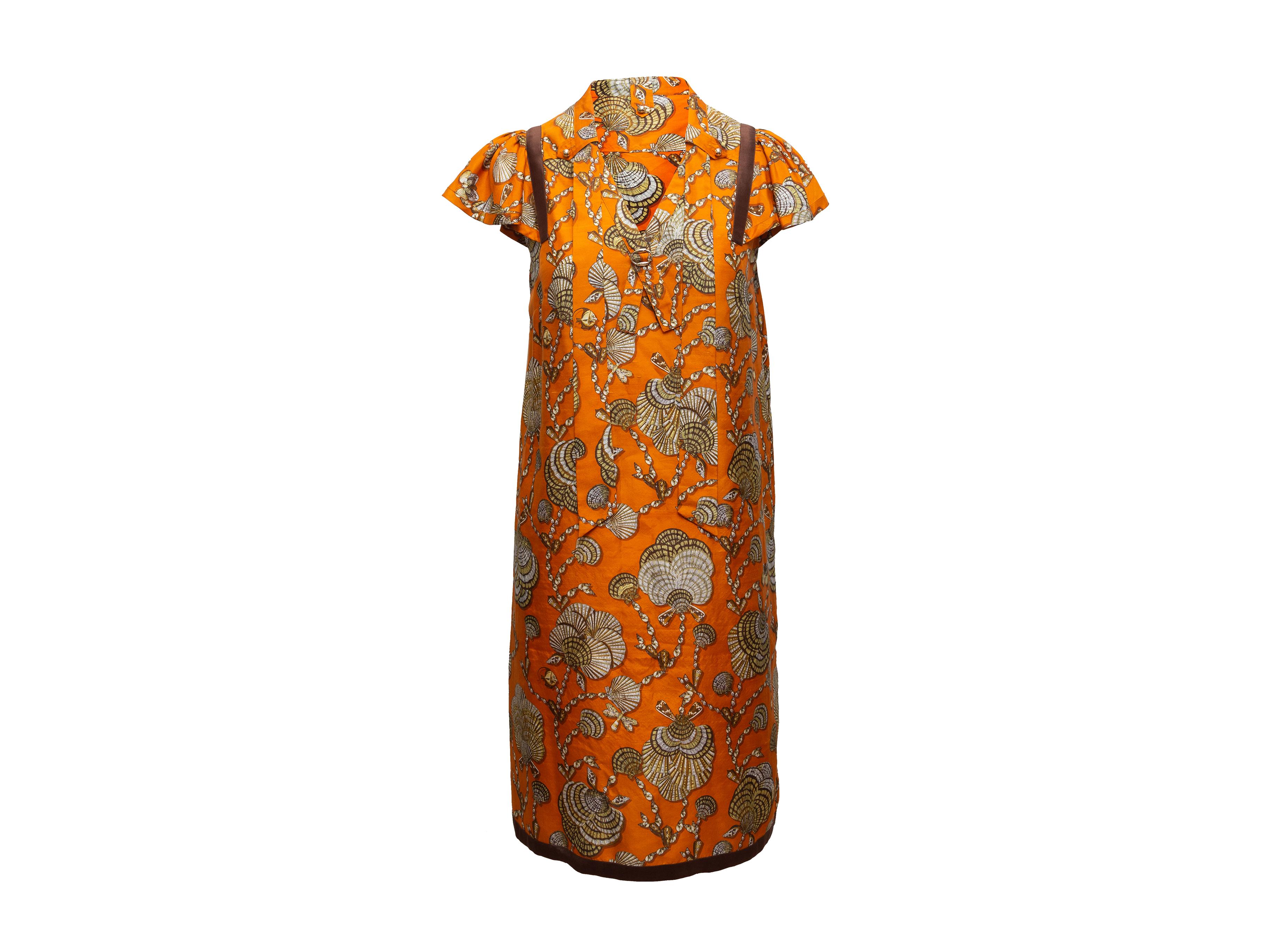 Gucci Orange & Multicolor Silk Seashell Print Dress 1
